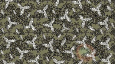Raster illüstrasyonu. Güzel kumaş deseni. El çizimi. Çiçekler, dallar, otlar ve çiçekler.