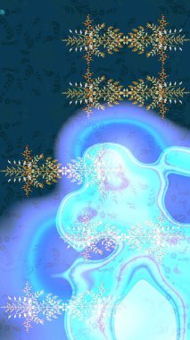 Raster illüstrasyonu. Mavi, nötr ve gri renkte. Mavi, nötr ve gri papatyalar mavi, nötr ve gri renklerde..