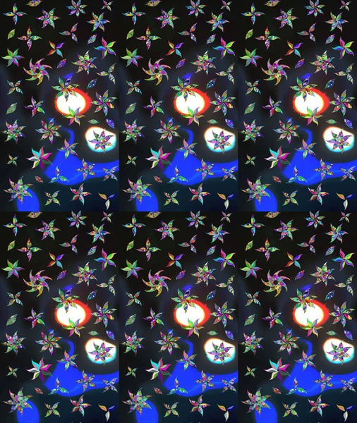 Düz Çiçek Elementleri Tasarımı. Renkli Bahar Teması eskiz kalıbı. Raster illüstrasyonundaki çiçek desenli çizim. Süslü kumaş deseni.