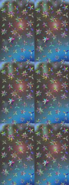 Raster illüstrasyonundaki çiçek desenli çizim. Mavi ve gri renkte çiçekler.