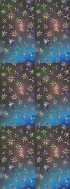 Eskiz arkaplan modeli. Mavi ve gri renkte yaprakları olan yabani çiçekler. Suluboya, elle çizilmiş. Raster illüstrasyonu.