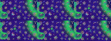 Raster illüstrasyonundaki çiçek desenli çizim. Mavi ve mor renkte çiçekler.