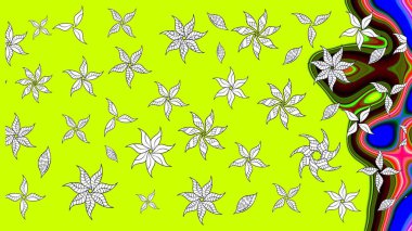 Raster. Yeşil renkte güzel çiçekler, suluboya desenli eskiz deseni, duvar kağıdı, kart veya kumaş için fayanslı..