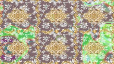 Klasik klasik klasik arka plan. Klasik Raster altın desenini çiz. Geleneksel oryantasyon süsü. Tarafsız renklerde altın elementlerle çizim deseni.