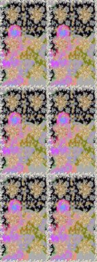 Gri ve nötr renkler üzerinde klasik oryantal desen. Geleneksel raster ve altın desen. Damask pürüzsüz süsü.