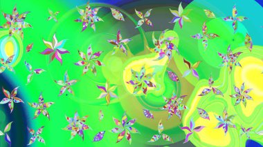 Sevimli çiçek raster deseni. Yeşil ve mavi renkte çiçekler. Renkli Bahar Teması eskiz kalıbı. Düz Çiçek Elementleri Tasarımı.