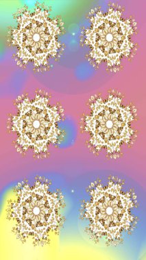 Soyut duvar kâğıdı, ambalaj dekorasyonu. Basit bir kar tanesi. Altın renkler üzerine bir resim. Kışın sembolü, mutlu noeller, mutlu yeni yıl kutlaması Raster illüstrasyonu..