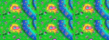 Yeşil ve mavi renklerde. Raster illüstrasyonu. Çiçek buketleriyle klasik tarzda eskiz deseni.