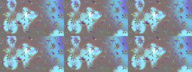 Hediye ambalaj kağıdı, tebrik kartları, posterler ve pankart tasarımı. Mavi renkli çiçekler. Raster düz çiçek çizim deseni.