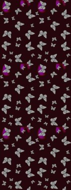 Kitap sayfaları için çiçek ormanlarında uçan güzel kelebekler. Kahverengi ve gri renkli resimler. Fantezi güzel illüstrasyon. Renk çizimi kalıbı. Raster illüstrasyonu.