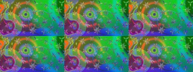 Renkli grunge, koyu yeşil ve mavi çiçeklerle soyut bir arka plan oluşturur. Parmak izi, kumaş, duvar kâğıdı, tekstil için raster dokusu. Nakış desenli çiçek deseni..