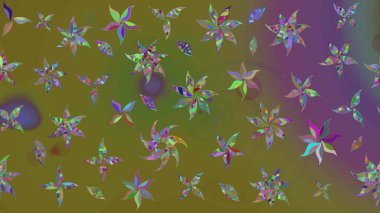 Raster illüstrasyonu. Kahverengi ve yeşil renkli çiçekler. Renkli Bahar Teması eskiz kalıbı. Asya tekstil tarzında. Düz Çiçek Elementleri Tasarımı. Çiçek desenini çiz.