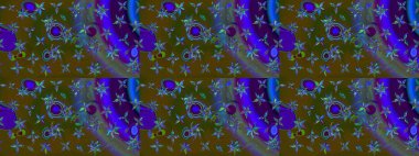 Raster düz çiçek çizim deseni. Hediye ambalaj kağıdı, tebrik kartları, posterler ve pankart tasarımı. Kahverengi ve yeşil renkte çiçekler.