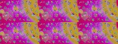 Renkli Bahar Teması eskiz kalıbı. Raster. Düz Çiçek Elementleri Tasarımı.