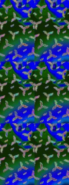 Raster illüstrasyonu. Mavi, yeşil ve gri renkli kar taneleri. Renkli arka planda izole tatlı kar taneleri. Kar tanesi raster deseni.