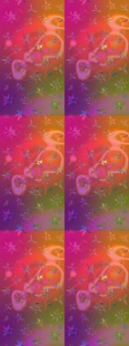 Patlayan çiçekler soyut olarak yerleştirilmiş. Raster deseni. Yumuşak, bahar çiçekleri mor ve pembe renklerde. Raster illüstrasyonu.