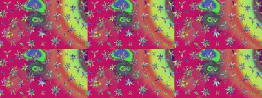 Düz Çiçek Elementleri Tasarımı. Raster illüstrasyonu. Renkli Bahar Teması eskiz kalıbı. Çiçekli çiçek deseni, suluboya. Mor ve pembe renkte çiçekler.