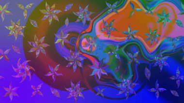 Küçük çiçekli yay deseni çiz. Raster illüstrasyonu. Suluboya tarzında mor ve mavi renkler üzerine.