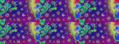 Çiçek deseni. Mor ve mor renkte çiçek çizimi. Şatafatlı bahar bahçesi dokusu. Raster illüstrasyonu. Mor ve mor renkte çiçekler.