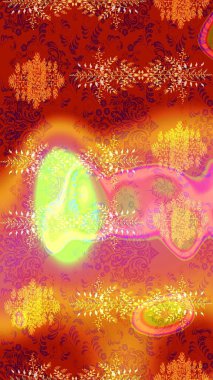 Noel kırmızısı, turuncu ve pembe. Raster illüstrasyonu. Sihirli kırmızı, turuncu ve pembe tatil soyut arka plan yıldız ve düşen kar taneleri.