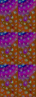 Kahverengi ve mor renkli çiçekler. Hediye ambalaj kağıdı, tebrik kartları, posterler ve pankart tasarımı. Raster düz çiçek çizim deseni.