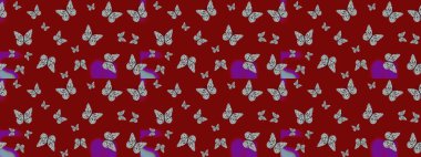 Sevimli kelebekler. Raster geleneksel halk güzel dekor kırmızı ve gri arka plan giyim tasarımı için.