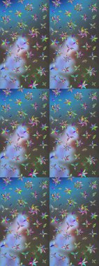 Çiçekli karalama şeklinde Raster çiçek deseni. Nazik, narin çiçek arkaplanı. Mavi ve gri renkte çiçekler.