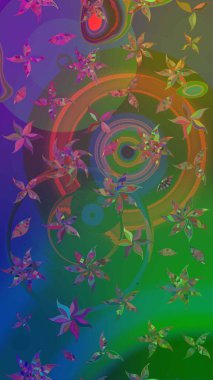 Soyut çiçek çizim kalıbı arka planı. Raster deseni. Raster illüstrasyonu. Yeşil ve mavi renklerde. Küçük çiçekte sevimli çiçek deseni var..