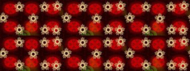 Süslü kumaş deseni. Düz Çiçek Elementleri Tasarımı. Raster illüstrasyonunda kusursuz çiçek deseni. Renkli Bahar Teması Kusursuz Arkaplan.