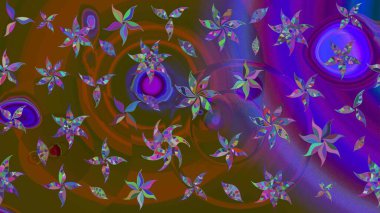 Kahverengi ve mor renkli Asya tekstili. Raster illüstrasyonu. Çiçek desenini çiz.