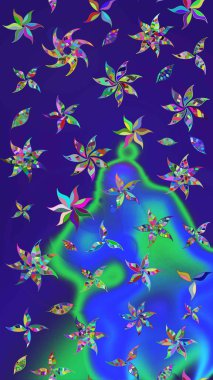 Mavi ve mor üzerine çiçekler. Raster hisseleri. Suluboya, elle çizilmiş. Taslak arkaplan deseni.