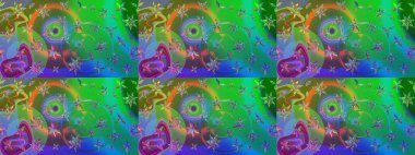 Patlayan çiçekler soyut olarak yerleştirilmiş. Raster deseni. Yumuşak, bahar çiçekleri yeşil ve mavi renklerde. Raster illüstrasyonu.