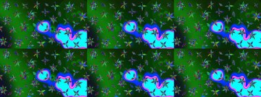 Klasik taslak çizimi. Çiçek yeşili ve mavi çizim deseni. Raster çiçek izi..