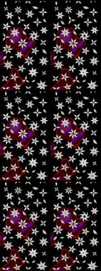 Yumuşak, bahar çiçekleri siyah renklerde. Yaprak ve çiçeklerin suluboya resimleri, siyah renklerde çizimler. Raster illüstrasyonu.