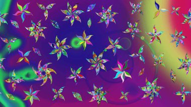 El yapımı çiçek ve bitki koleksiyonu. Raster illüstrasyonu. Şirin karalamalı çiçek desenli çizim. Raster illüstrasyonu. Çizim biçimi menekşe renklerinde.