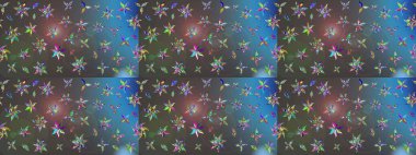 Raster illüstrasyonu. Gri ve mavi renkte çiçekler. Çizim çiçek deseni duvar kağıdı için kullanılabilir.