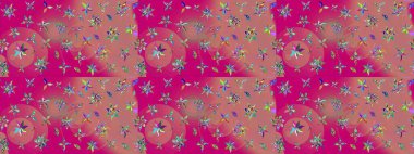 Çiçek buketleriyle klasik bir eskiz şekli. Raster illüstrasyonu. Pembe ve morumsu renklerde.