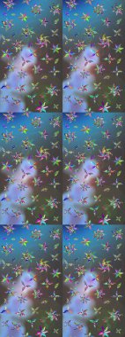 Çiçekli karalama şeklinde Raster çiçek deseni. Nazik, narin çiçek arkaplanı. Mavi ve gri renkte çiçekler.