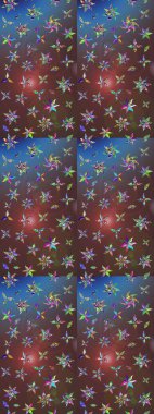 Şirin çiçek elementleri. Kahverengi ve mavi renkli çiçekler. Raster illüstrasyonu. Çizim.