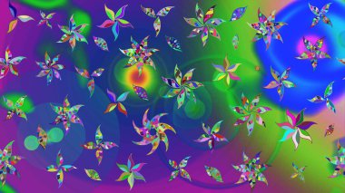 Raster illüstrasyonundaki çiçek desenli çizim. Renkli Bahar Teması eskiz kalıbı. Güzel kumaş deseni. Düz Çiçek Elementleri Tasarımı.