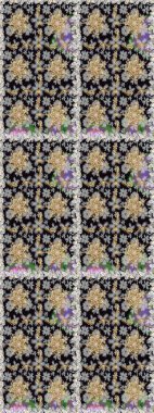 Paisleys zarif çiçek desenli arkaplan duvar kâğıdı çizimi. Klasik stil, güzel 3D çizgili sanat eseri, gri ve siyah desenli çiçek yaprakları ve süslemeleri var..