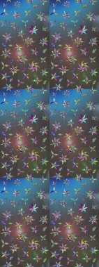 Mavi ve gri renkte yaprakları olan yabani çiçekler. Eskiz arkaplan modeli. Raster illüstrasyonu. Suluboya, elle çizilmiş.