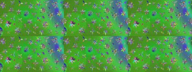 Yeşil ve mavi renkli etnik çiçekli zarif eskiz deseni. Raster Çiçek İllüstrasyonu güzel tekstil..