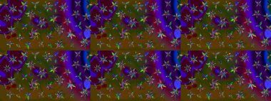 Şirin çiçek elementleri. Kahverengi ve yeşil renkli çiçekler. Raster illüstrasyonu. Çizim.