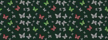 Kelebekli soyut çiçek arkaplanı çiz. Moda Kumaşı Tasarımı. Çizim, karalama, karalama. Sonsuz. Raster..
