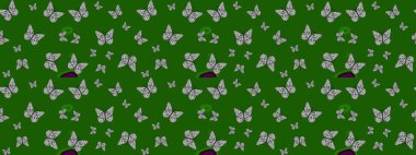 Renkli kelebeklerin eskiz geçmişi. Yeşil ve gri renkli sanat kelebekleri. Albüm için resim. Raster illüstrasyonu.