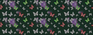 Şirin kelebeklerin güzel çizim şekli. Elle çizilmiş illüstrasyon. Moda Kumaşı Tasarımı. Mavi ve gri renkli resimler. Raster..