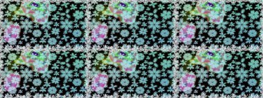 Raster illüstrasyonunda kusursuz çiçek deseni. Suluboya tarzında siyah ve nötr renkler üzerine çiçekler.