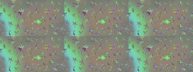 Suluboya elle çizilmiş çiçek desenli eskiz deseni. Parlak renkli fantezi çiçekleri, yapraklar, gri ve bej renkli tomurcuklar, gri ve bej renkler.