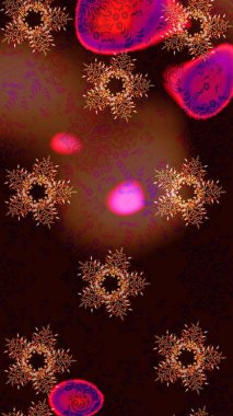 Kahverengi, siyah ve kırmızı renklerde kristal kar taneleri. Raster illüstrasyonu.